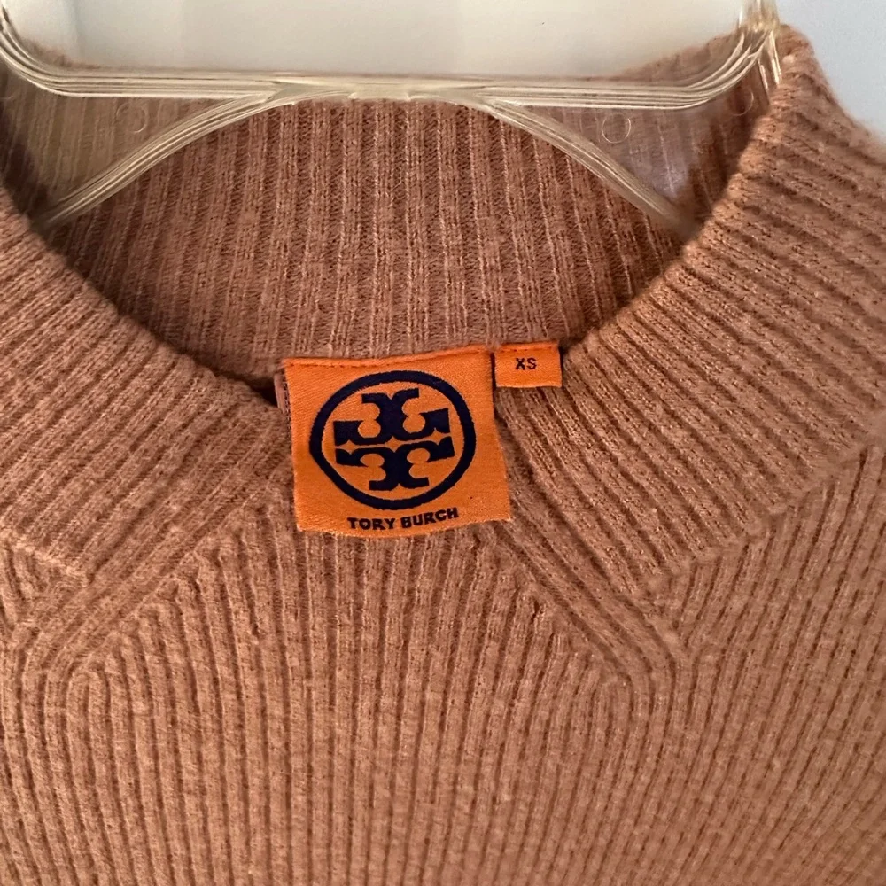 Tory Burch Ribbed Peplum Sweater - Camel